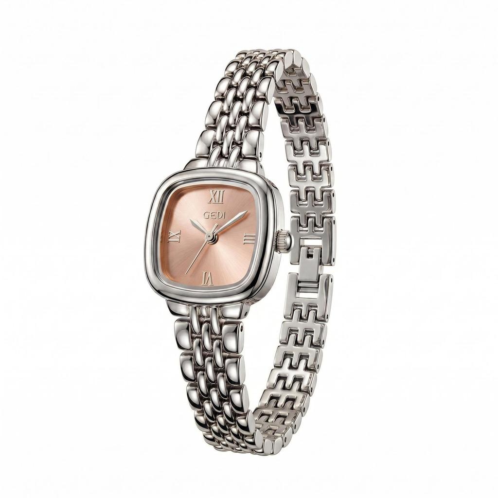 GEDI Women's Roman Numerals Gold Square Quartz Watch – Luxury, Versatile, Retro Steel Band.