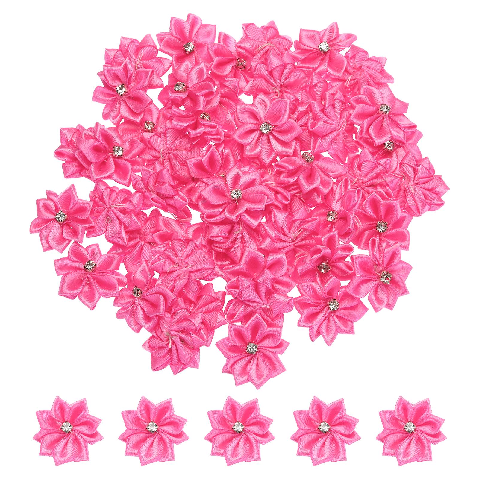 

100pcs Small Ribbon Flowers Satin Ribbon Flowers Mini Fabric Flowers for Crafts DIY Wedding Ornament Appliques 1.2Inch троянди рожеві кольору