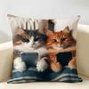 Cute Cat Holding Phone Cushion Cover Natural Linen Organic Fabric DoubleSided Printing Room Sofa Decor Pillow Case