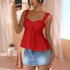 Women's Eyelet Knotted Bust Wide Strap Peplum Cami Top Sexy Solid Color Sleeveless Tank Top