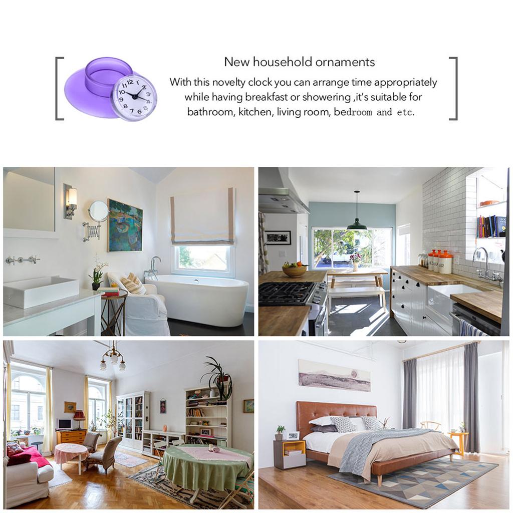 Mini Cute Bathroom Kitchen Mirror Suction Wall Clock Shower Waterproof Quartz Clocks Decoration