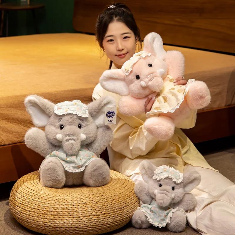 Soft Grey Pink Pajamas Elephant Plush Toys Cute Stuffed  Animals Wear Eye Mask Plushy Hugging Pillow Kid Christmas Birthday Gift