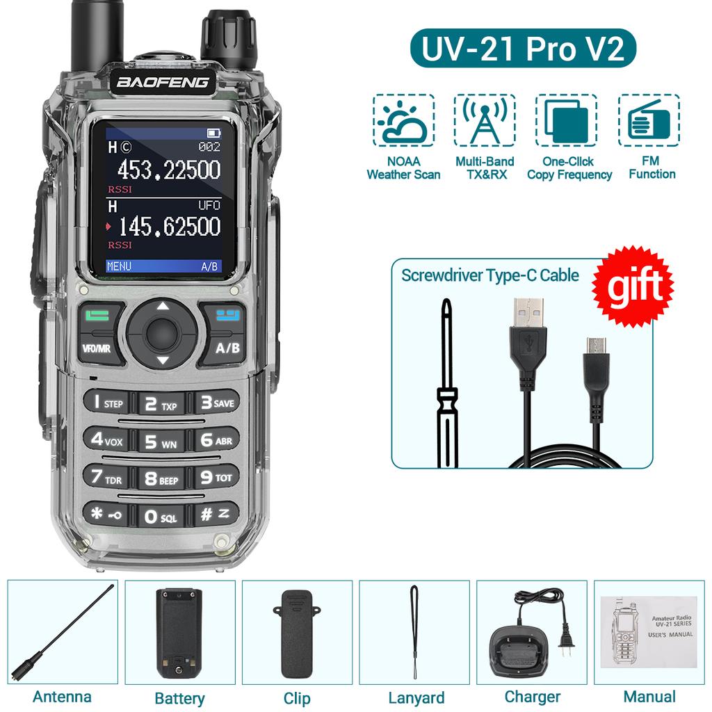 Baofeng UV-21 Pro Walkie Talkie Long Range Air Band Wireless Copy Frequency VHF UHF Type-C Rechargeable Upgrade UV-5R Ham Radio