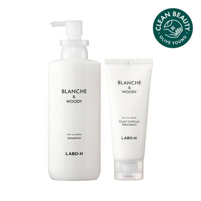 Hårtap forsterkende hodebunnen Blanche & Woody Shampoo 333mL + Treatment 100mL Spesialsett