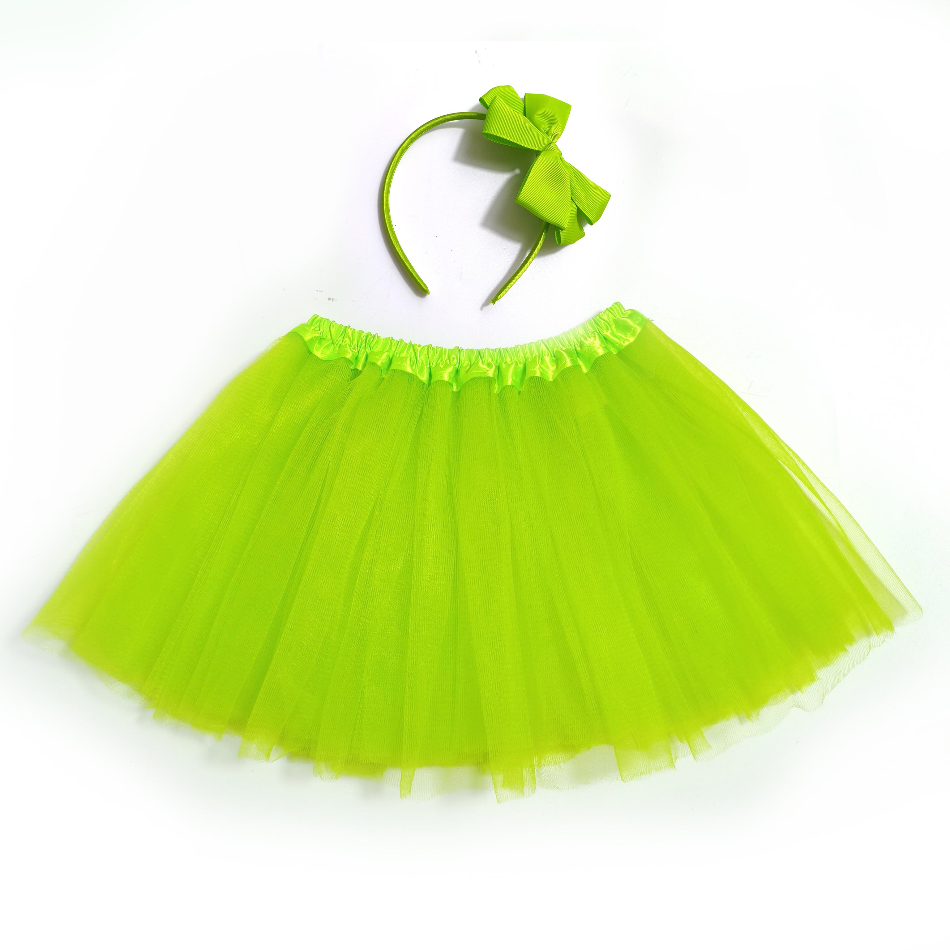 Pluizige Tule Kinder Tutu Set – Doorzichtige Volumineuze Rokjes & Bijpassende Hoofdbanden Verkrijgbaar in diverse kleuren One Size limoengroene kleur