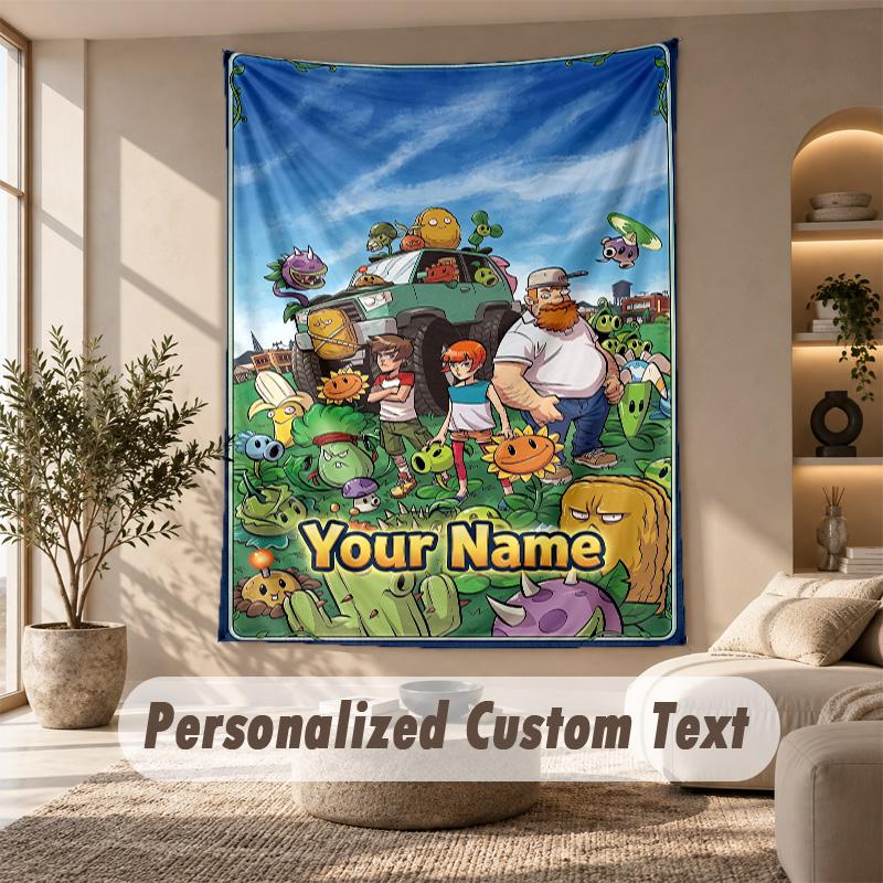 Plants Vs. Zombies Tapestry, Personalized Custom Text, Wall Hanging Tapestry For Living Room Home Wall Decor