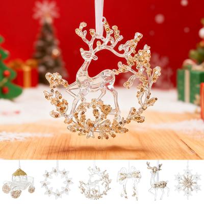 Christmas Decorations Sequined Acrylic Pendants, Christmas Tree Scene Pendants