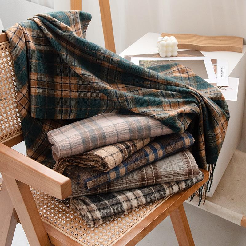 Japanese and Korean Plaid Cashmere Plaid Scarf Women's Winter Versatile Couple Warm Scarf