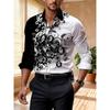 Men's Contrasting Baroque Printed Long Sleeved Shirt, Slim Fit Collar Shirt, European and American Party Trend Men's Top