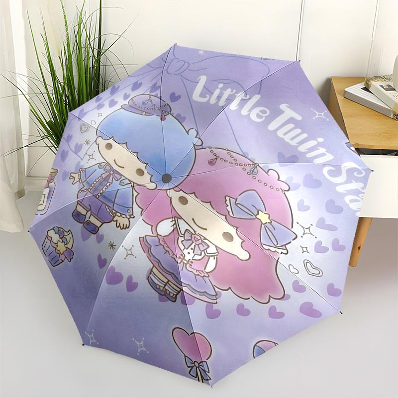 

1pc Little Twin Stars Automatic Folding Umbrella - Portable 3-Fold Design with 8-Bone Iron Frame, Perfect for Outdoor Use, Festive Gifts, Travel, Dail