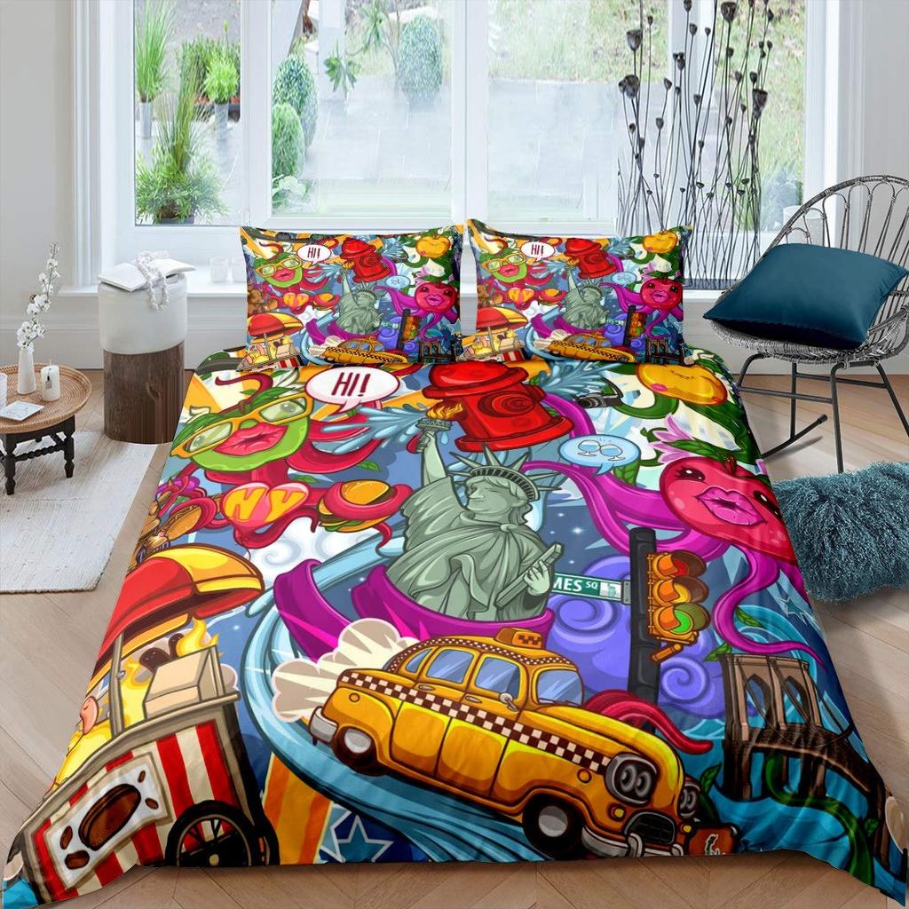 Freiheitsstatue USA Liberty Bettbezug Bettwäsche-Set 3-teilig Leichte Mikrofaser 1 Bettbezug 2 Kissenbezüge, Bequem, Weich