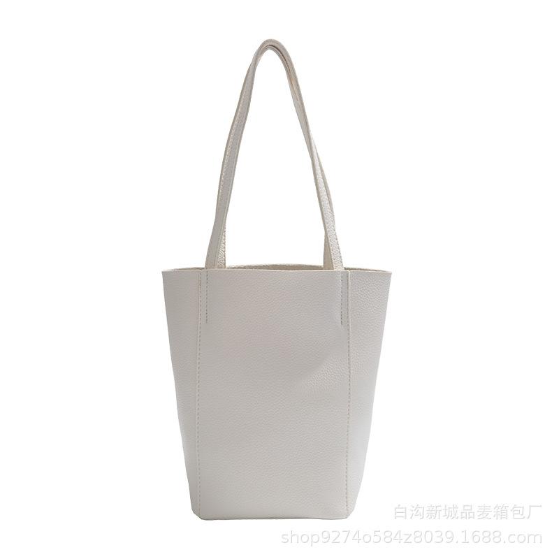 Casual Daily Versatile Premium Bucket Bag 2025 New Solid Color Splicing Single Shoulder Underarm Mother Bag Simple Style