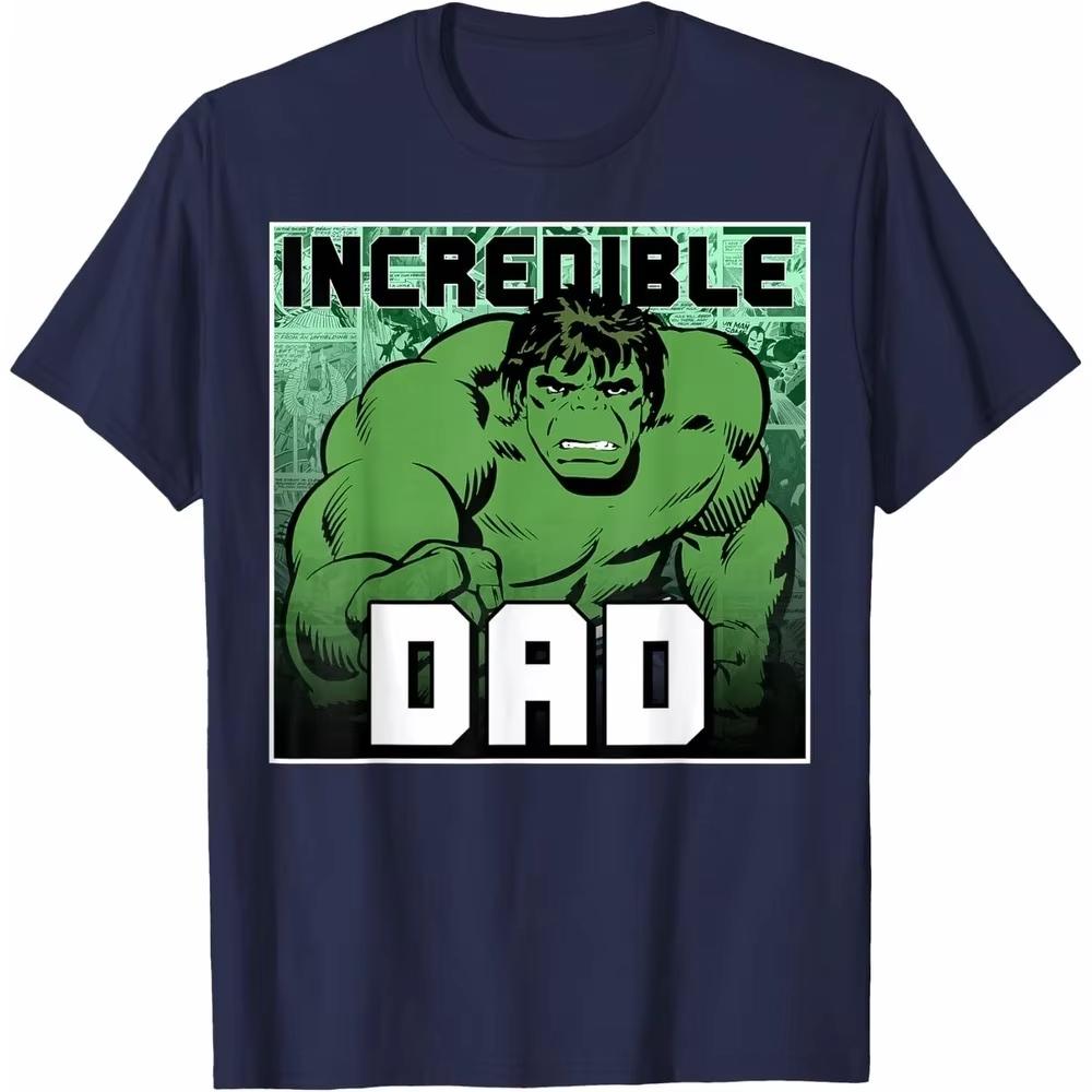 Incredible Hulk Marvel TShirt Comic Dad Unisex Short Sleeve Solid Cotton Regular Fit Crew Neck Urban Top for Men Women Unisex