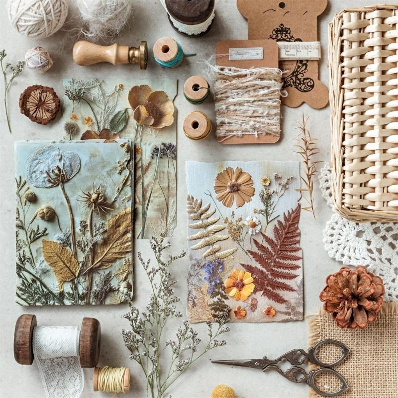 23Sheets Retro Scrapbooking Paper Embossed Flower Leaf Paper for Scrapbooking Photo Album Journal Notebook