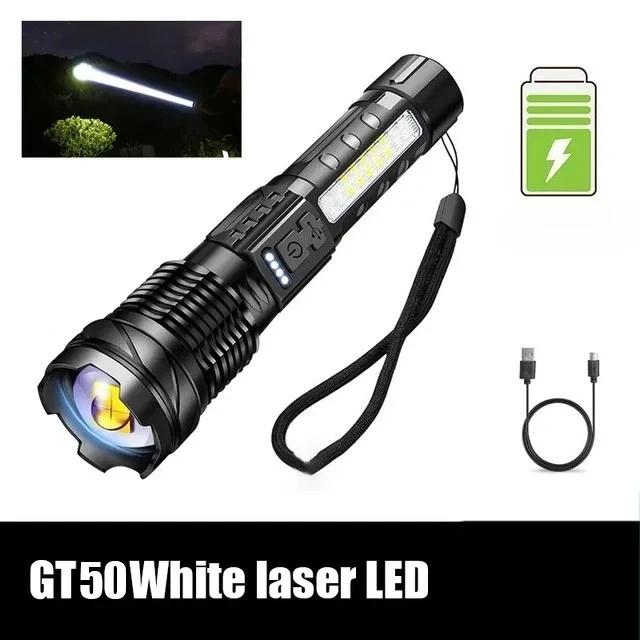 High Power LED Flashlight Powerful USB Rechargeable COB Flashlight with Side Light Torch for Outdoor Camping Hiking Fishing