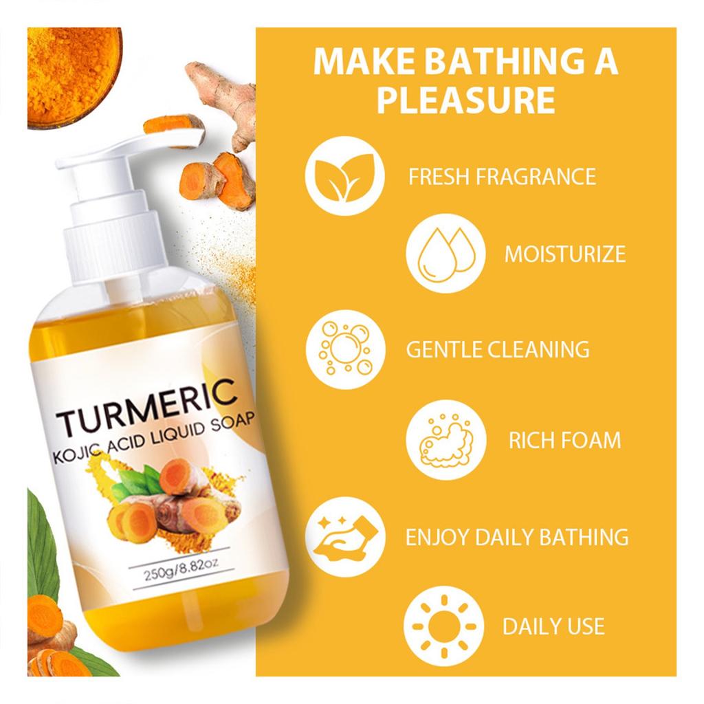 Curcuma Kojic Liquid Soap 250ml Body Bath Cleansing Shower Gel Delicate Foam Tender Shower Gel