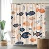 Fish Shower Curtain Cartoon Fish In Beige, Blue & Orange, Whimsical Ocean Pattern Bath Curtain For Kids And Modern Home Decor