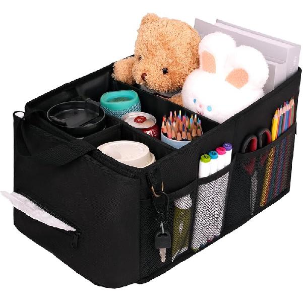 HEYSKAY Car Seat Organizer-Passenger Seat Organizer, Collapsible Small Car Seat Organizer For Console Front/Back, Car Caddy With 4Pc Drink Holders