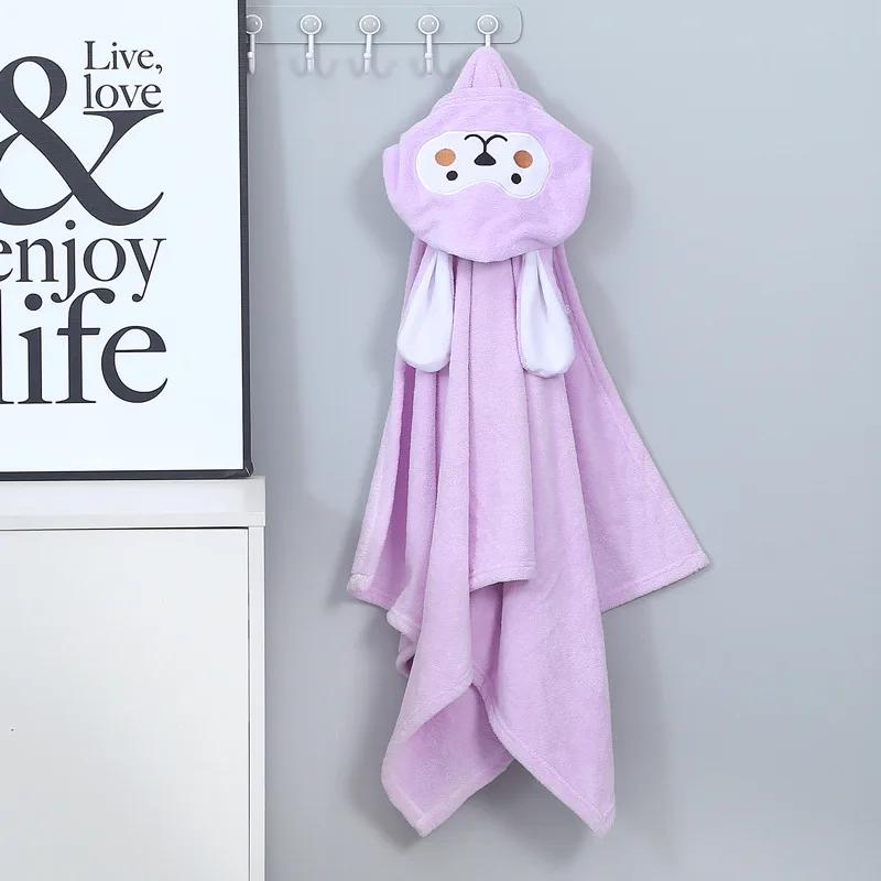 Bebek Yenidoğan Banyo Havlusu Kapşonlu Mercan Polar Su Emici Bornoz Kundak Banyo Havluları Banyo Yumuşak Battaniye Karikatür Hayvanlar