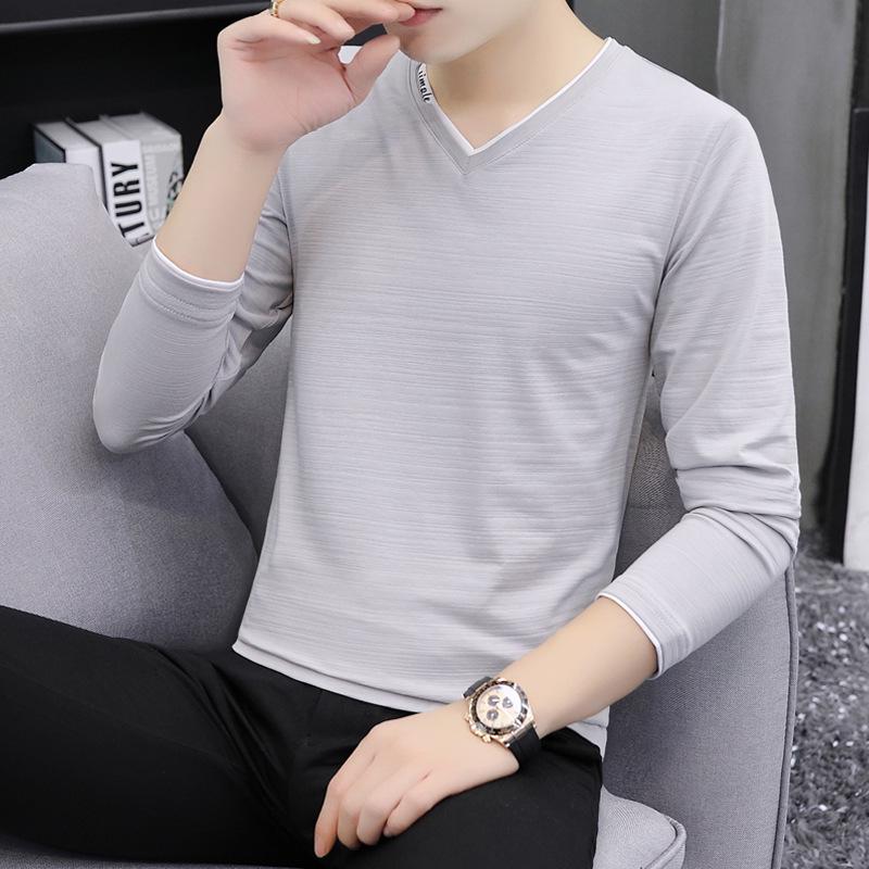 

Men s Slim Fit Korean Style Long Sleeve Solid Color T-shirt - Autumn Student Casual Wear L