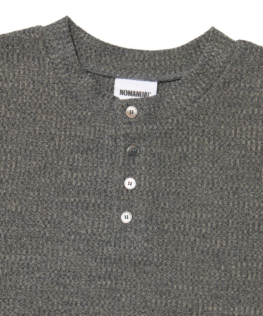 Nomaenyueol Henley Neck Knit Long Sleeve - Charcoal