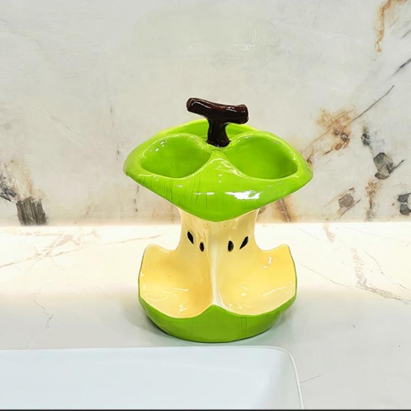 Ceramic Fruit Core Themed Toothbrush Organizers 3 Compartment Toothpaste Holders Stand For Countertop Bathroom Storage