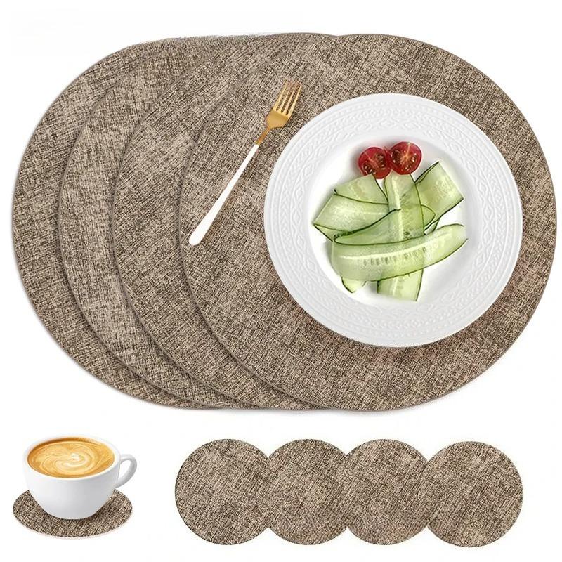 Round Placemats Set of 4 with 4 coasters  for Dining Table Heat-Resistant Non-Slip Washable Waterproof Coffee Mats,Place Mats