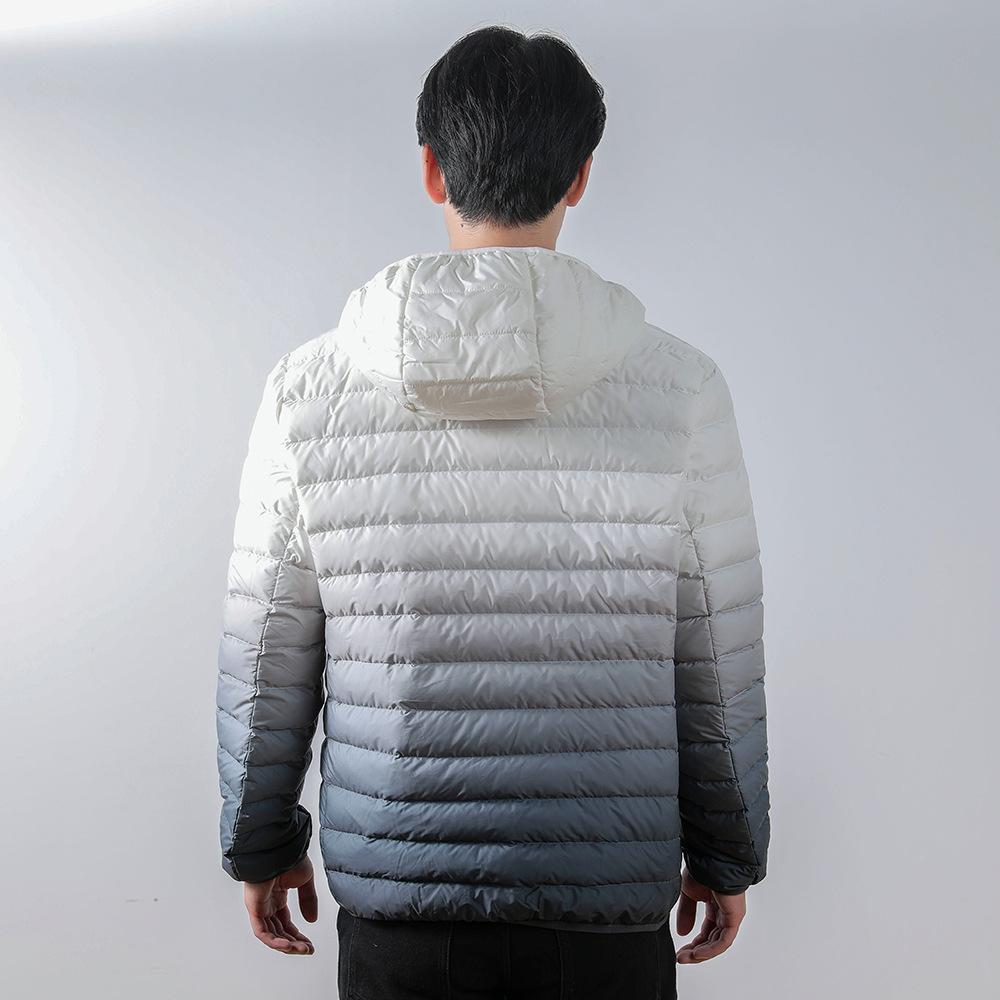 Men's fleece light down jacket men's hooded hooded winter coat gradual change color men's clothing