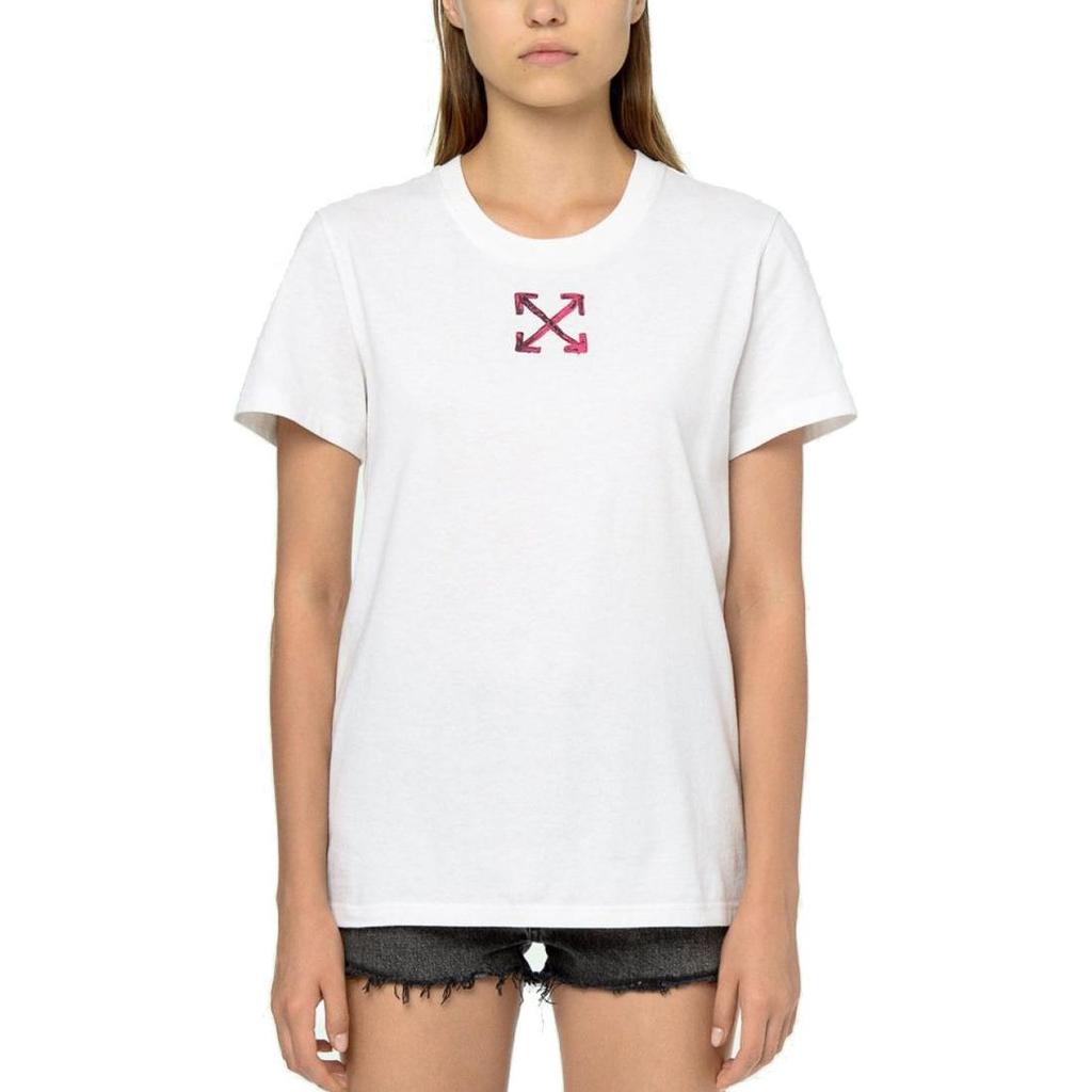 Off-White Cotton Arrow Logo Print Crew Neck Short Sleeve T-Shirt Women Tops White OWAA049R20B071000128