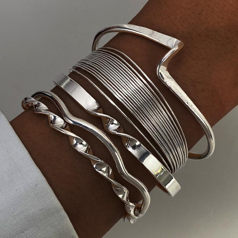 Punk Minimalist Geometric Bracelets Set For Women Retro Hip Hop Boho Stackable Design Open Bangle