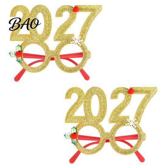 Lightweight Decorative Frames 2 Pcs 2027 New Year Eyeglasses, Plastic Glitter Number Glass Frame, Christmas Party Accessories Shiny Unisex Headband