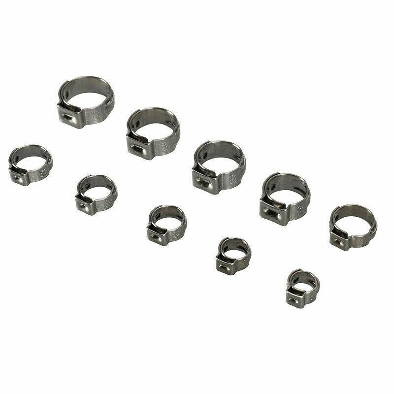 25pcs Hose Clamps Single Ear Stepless 5.8-23.5mm 304 Stainless Steel Hose Clamps Cinch Clamp Rings for Sealing Kinds of Hose