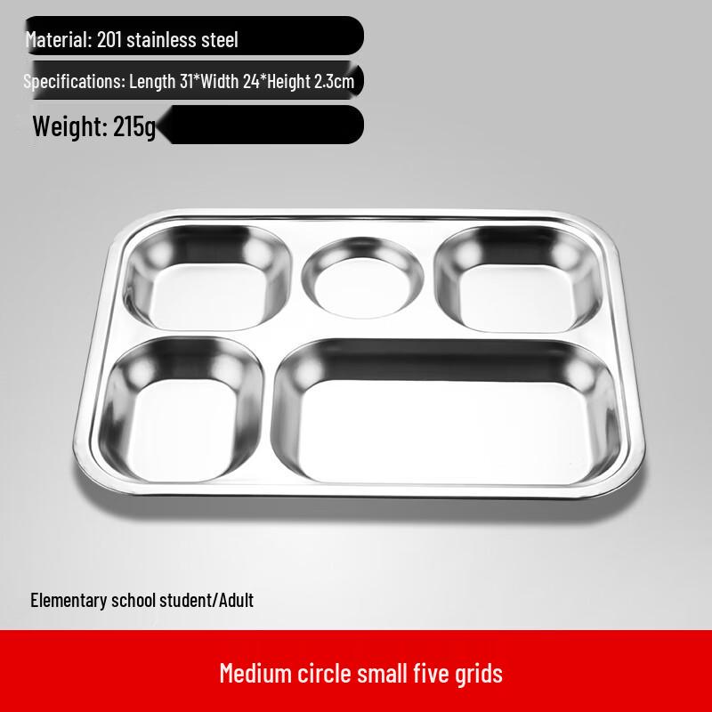 

304 Stainless Steel 5-Compartment Divided Lunch Plate