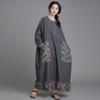 Johnature Women Vintage Dress Spring O-Neck Long Sleeve Patchwork Pockets Button Female Dresses