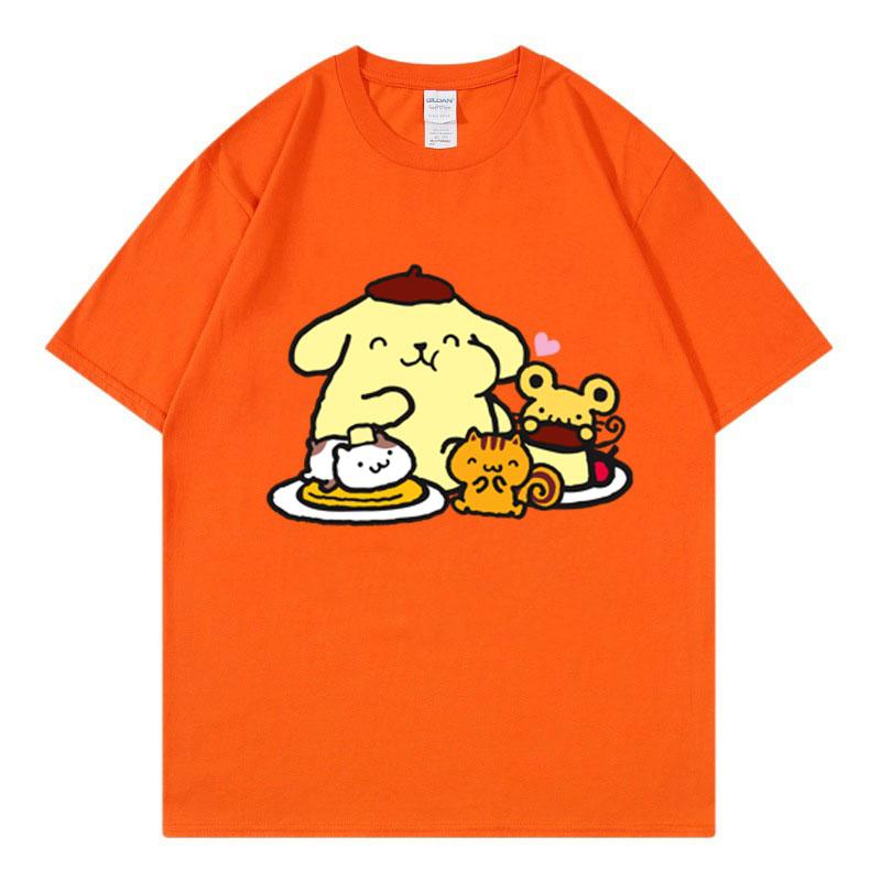 Cute Pompom Purin Women T-shirt Summer 2025 Cartoon New Short Sleeve 100% Cotton Tee Shirt Tops Cartoon Anime Couple Clothing
