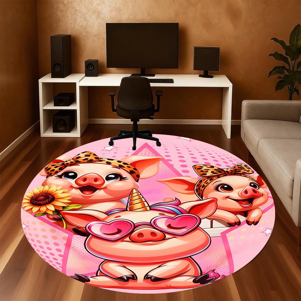 1 Stück Sparschwein Einhorn Runder Stuhlmatte Teppich - Rutschfest, Bodenschutzmatte für Büro, Schlafzimmer und Innenraumdekor - Geschenk D1127224