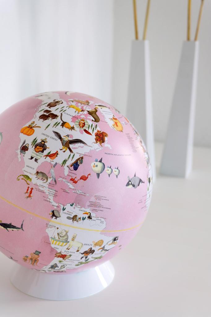TROIKA Wildlife World Animal Distribution 25cm World English Decorative Rose White Globe, Diameter, Children's Map, Text, Tabletop, Compact, Object,