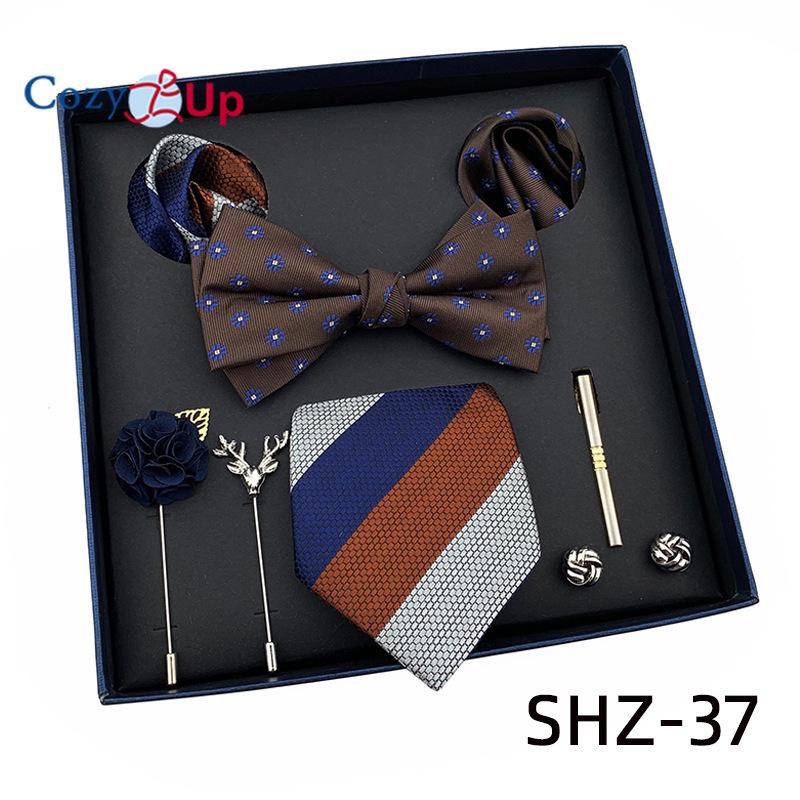 7 PCS Classic Men's  Tie Set Paisley Stripe Necktie for Men Pocket Square Bowtie  Brooch Cuff Father's Day Gift Box