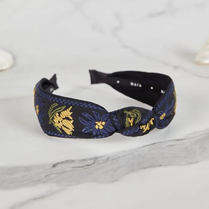 Maia Flower Jacquard Hairband - Knot Type Navy