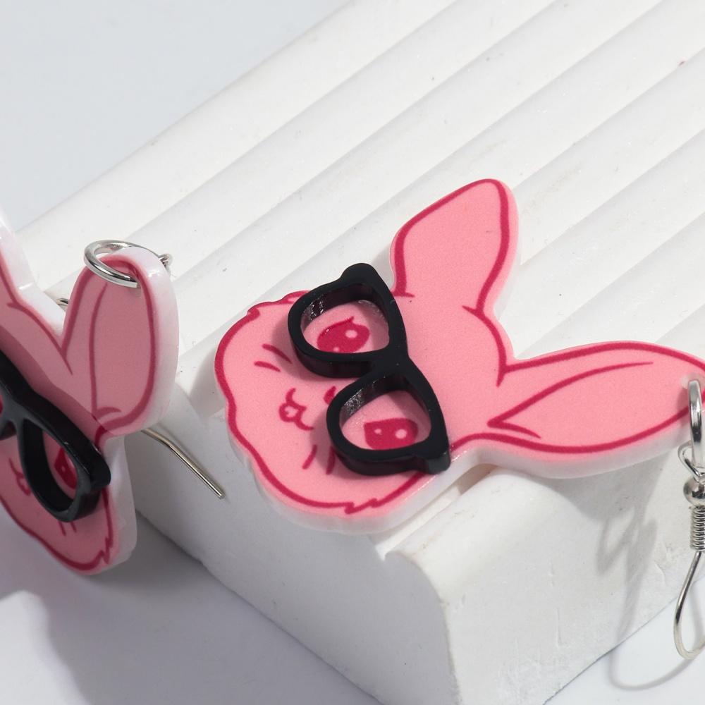Lovely Easter Pink Glasses Rabbit Drop Earrings for Women Girls Cute Cartoon Bunny Animal Pendant Earring Trendy Jewelry Gifts
