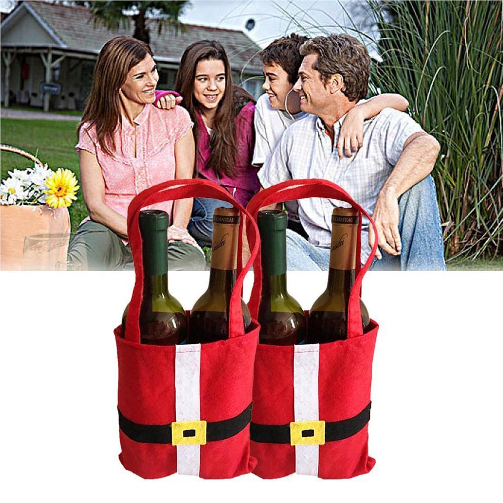 6Pcs Xmas Red Wine Bag Red Black Classic Candy Pouches Large Festival Handbags Kitchen Office Decorations Christmas Props