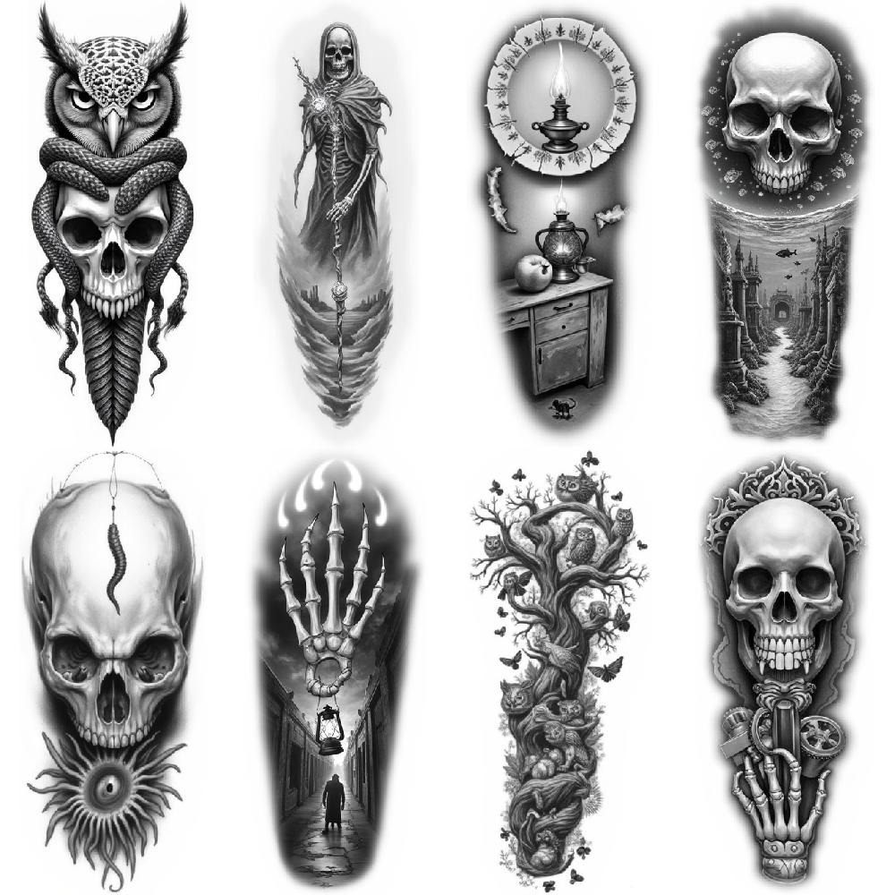 3pcs Temporary Tattoo Waterproof Long-lasting Body Stickers Tattoo Grim Reaper Tattoo For Arms Men Adults