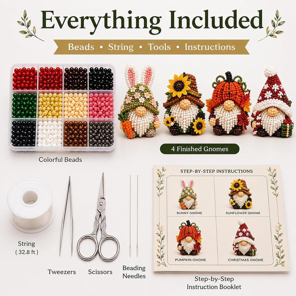 3D Beaded Gnome DIY Beading Craft Material Kit Set DIY Cute Animal Dwarf Bead Craft Set NO/with Box (Not a Finished Product)