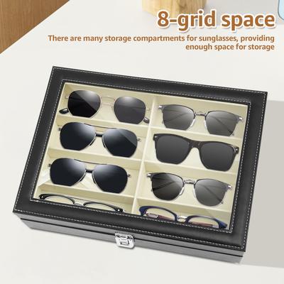 8-Fächer PU-Leder Brillenablage Sonnenbrillen Präsentationskoffer Kurzsichtigkeitsbrillen Organizer Box Herren Sonnenbrillen Damen Schmuck Präsentationsbox