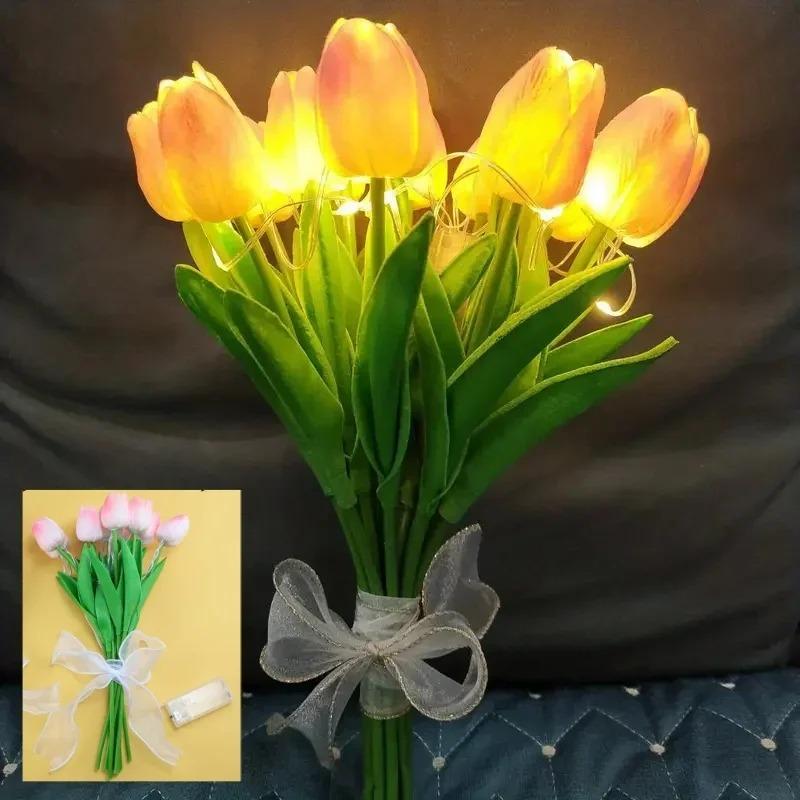 10 Blumen in einem Bund Heimdekoration Atmosphärenlampe LED Hochzeitsstrauß Nachtlicht Künstliche Tulpen Weihnachtsgeschenke Tulpen Blumen Tischlampe