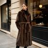 Chaqueta de Piel para Mujer Traje de Invierno Cuello Abrigo Largo Engrosado Cinturón Cintura Piel Ecológica Talla Grande