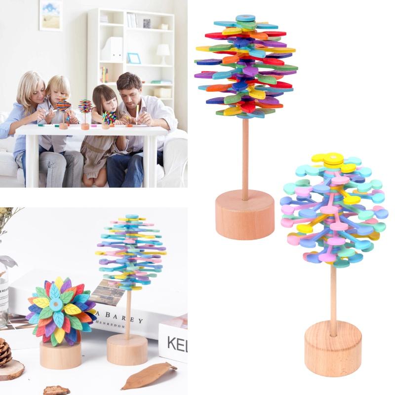 Wooden Fibonnaci Spiral Tree Decompression Toy For Children By Muzhixing Colorful Leaves And Macaron Round Pieces