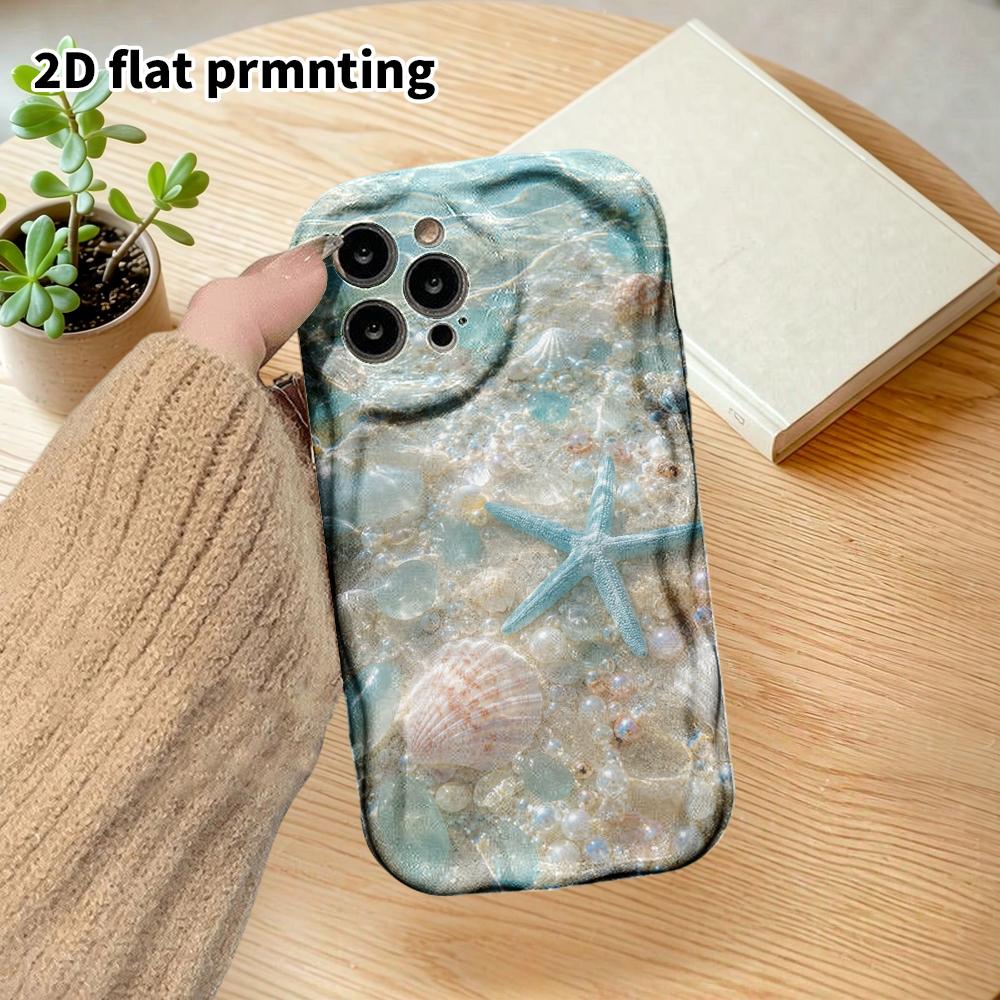 Phone Case: 2D Flat Design Suitable for iPhone 18, 17, 16, 15, 14, 13 Pro Protective Case, Wave Shell, Underwater Beach, Christmas and Halloween Gifts