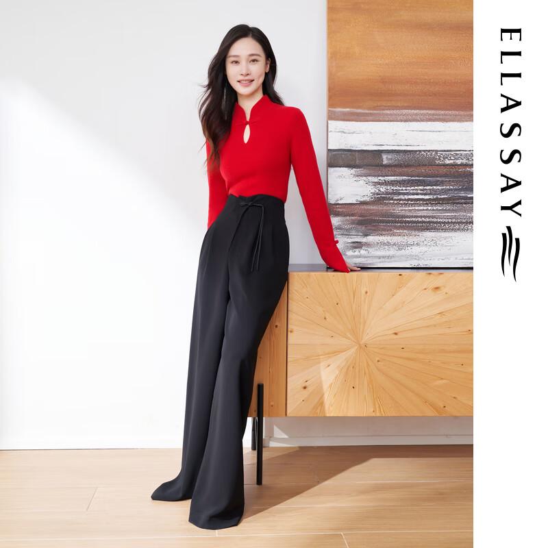 ELLASSAY Women's Elegant Wide-Leg Pants with Disc Buckle Waist