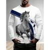 Men's T-Shirt Running Horse Graphic 3D Print Fashion Long Sleeve Crew Neck Tee Shirt Casual Summer Personality Men's Top